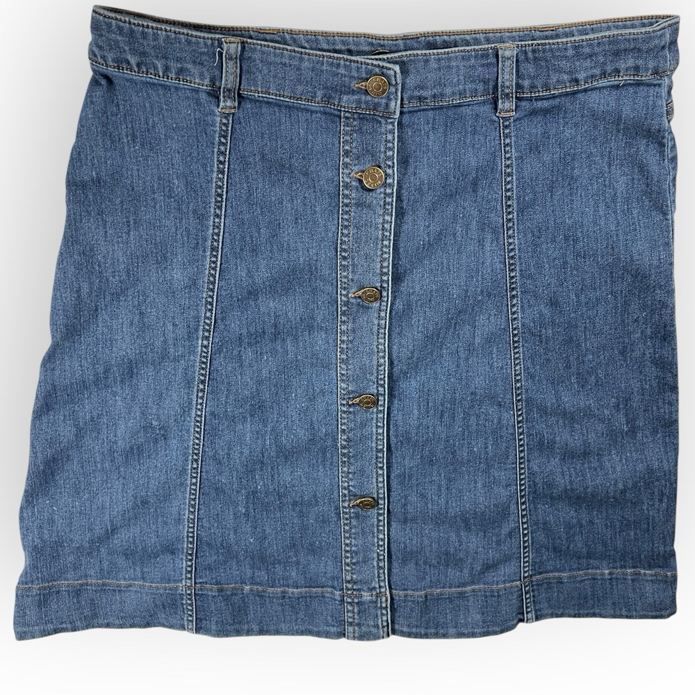 Vtg 90s RalphLauren CHAPS Button Denim Jean Skirt Western Boho EUC‎ 14P Mod